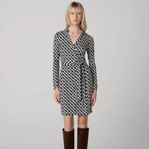 Diane Von Furstenberg DVF Jeanne Silk Jersey Wrap Dress (Chain Link Black)
